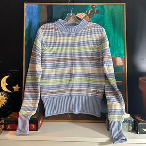 Point Zero Pastel Striped Crew Neck Sweater Size S